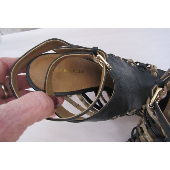 Coach Jody Cage Black Leather & Snake Print High Heel Sandals Size 7.5B - Picture 2 of 8